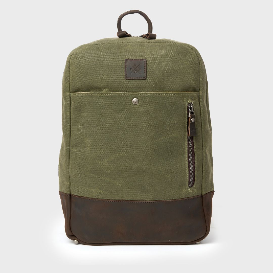 Eden -Moss green waxed canvas and reclaimed leather backpack
