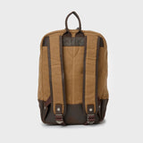 Back view of Eden waxed canvas and leather backpack with padded shoulder straps