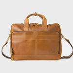 Tan leather manifold messenger bag