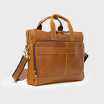 Manifold tan leather commuter messenger bag