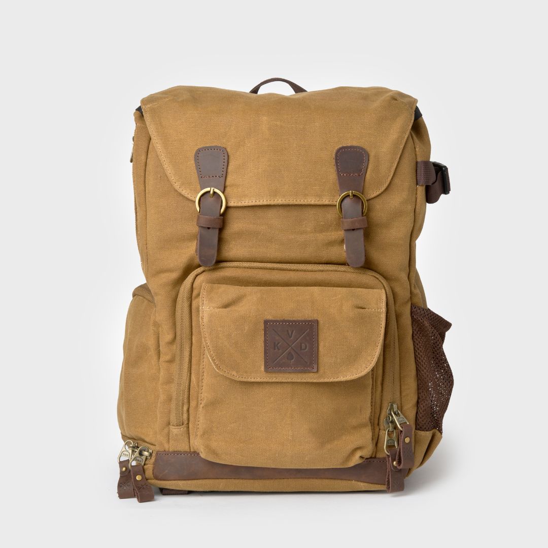 Roe waxed canvas adventure Backpack in Tan