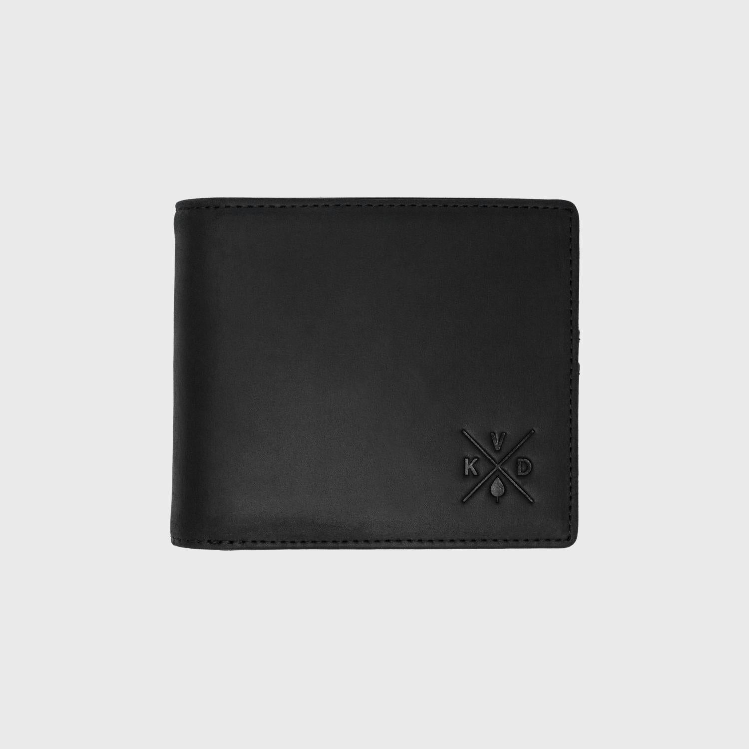 Front image of Ashford - Black Bifold Leather Wallet with the Kovered logo embossed into the leather on the bottom right hand side.