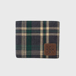 Front image of Ashford Leather & Tartan Wallet with Kovered leather logo badge stitched onto the bottom right.