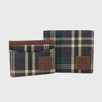 Darwell - Tartan leather card holder alongside the matching Ashford - Tartan leather bifold wallet.