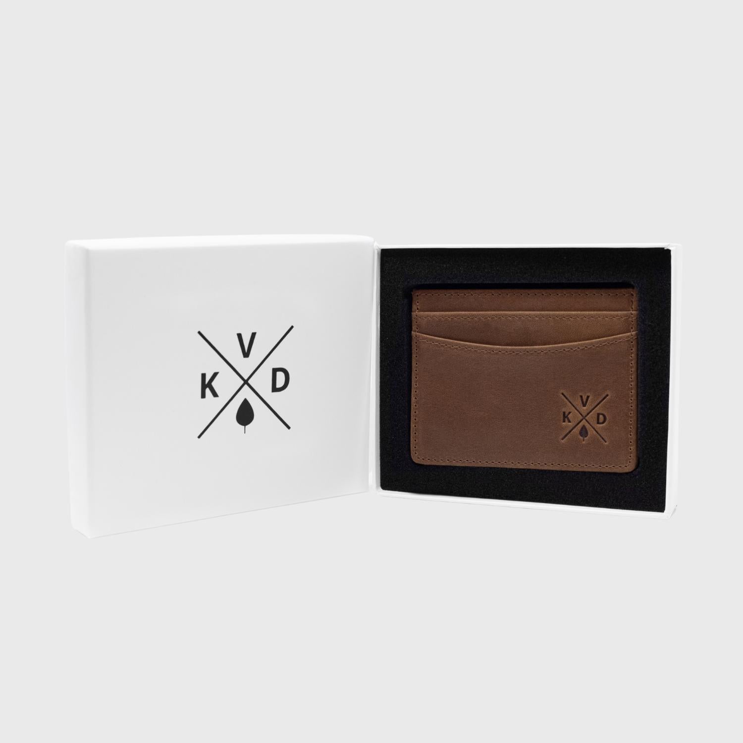 Darwell - Tan leather card holder beautifully presented in our signature Kovered gift box