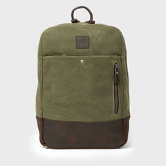 Eden -Moss green waxed canvas and reclaimed leather backpack 