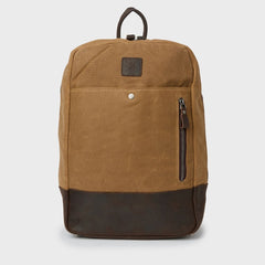 Eden waxed canvas and leather backpack with front zipped pocket