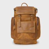 Esk -Tan reclaimed leather backpack with side zipped pockets 