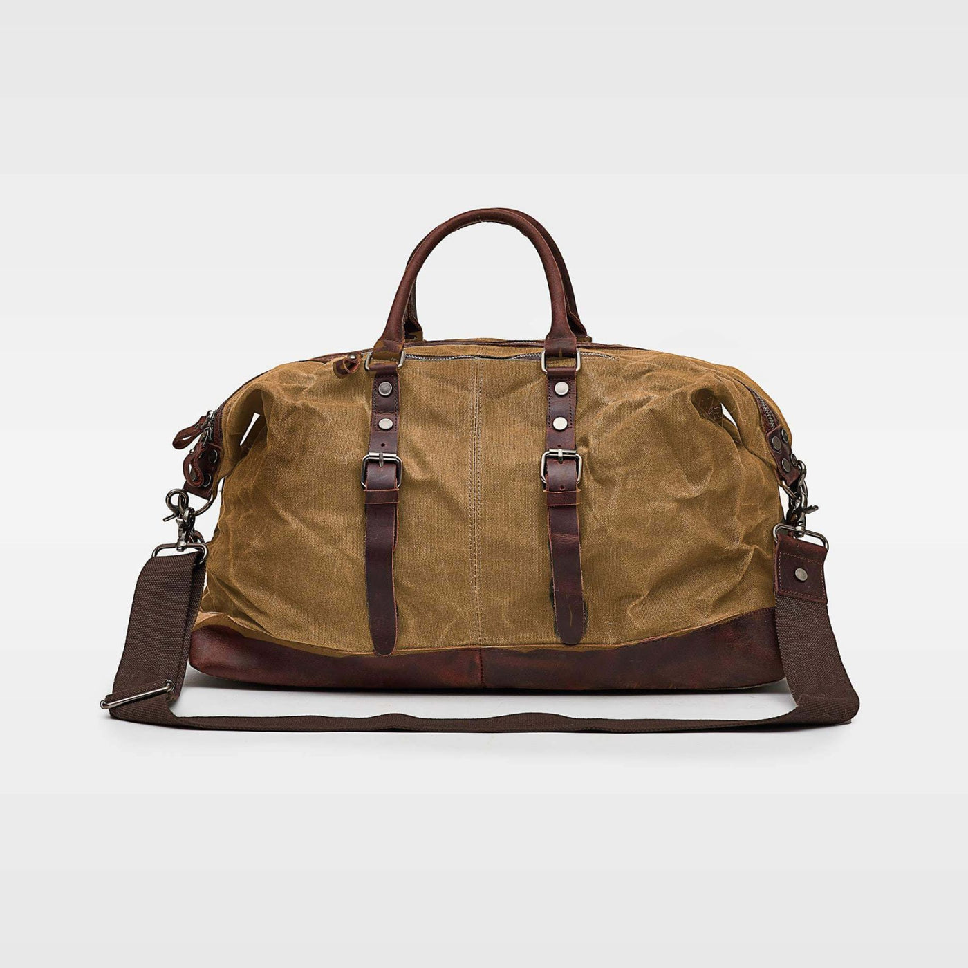 Kovered tan Humber holdall made from waxed canvas and reclaimed leather back view#colour_tan