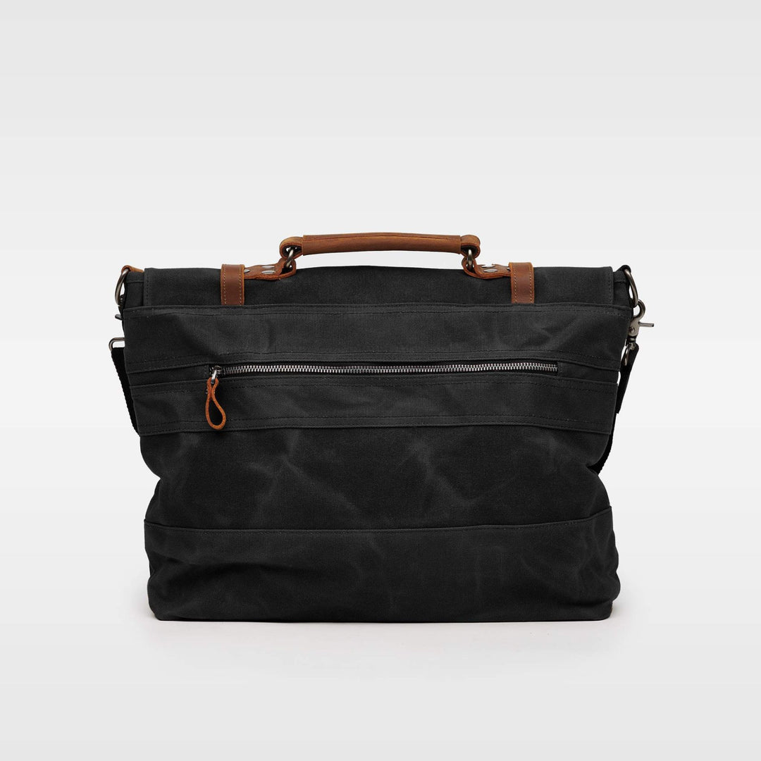 Kovered Mersey messenger satchel bag black and tan back view#colour_black