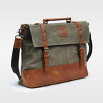 Kovered moss green Mersey messenger laptop bag angled view#colour_moss-green