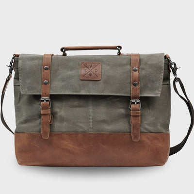 Kovered Mersey messenger style satchel bag in moss green front view#colour_moss-green