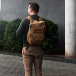 Kovered Tan Roe adventure backpack on models back#colour_tan