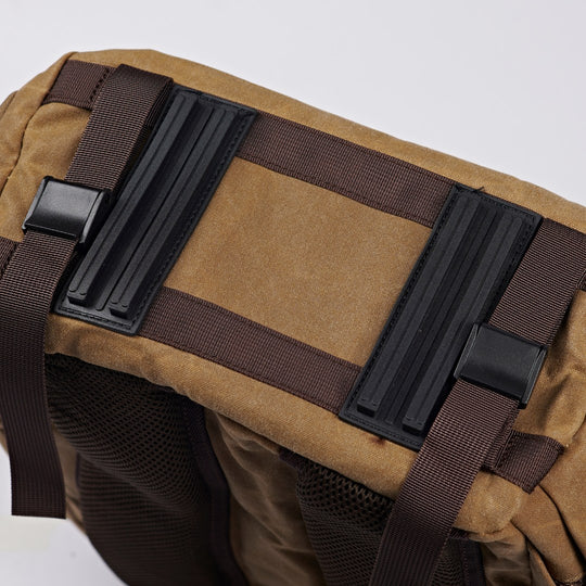 Kovered tan Roe adventure backpack rear loading straps for sleeping bag, tripod or jacket#colour_tan