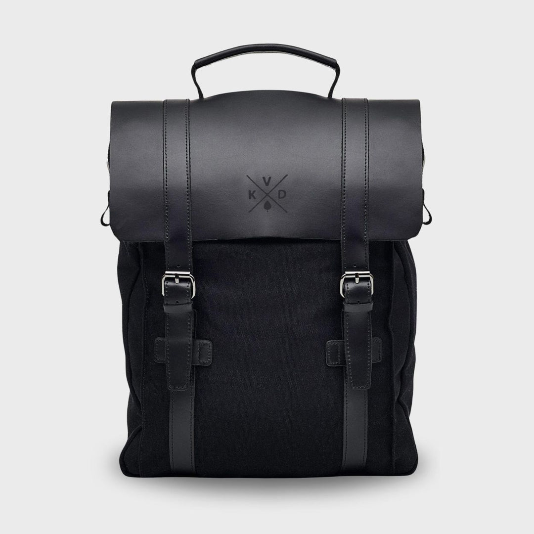 Kovered black Tamar canvas backpack front view#colour_black