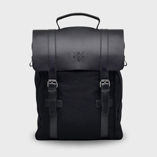 Kovered black Tamar canvas backpack front view#colour_black