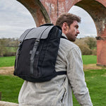 Kovered Tamar black reclaimed leather backpack on male model#colour_black