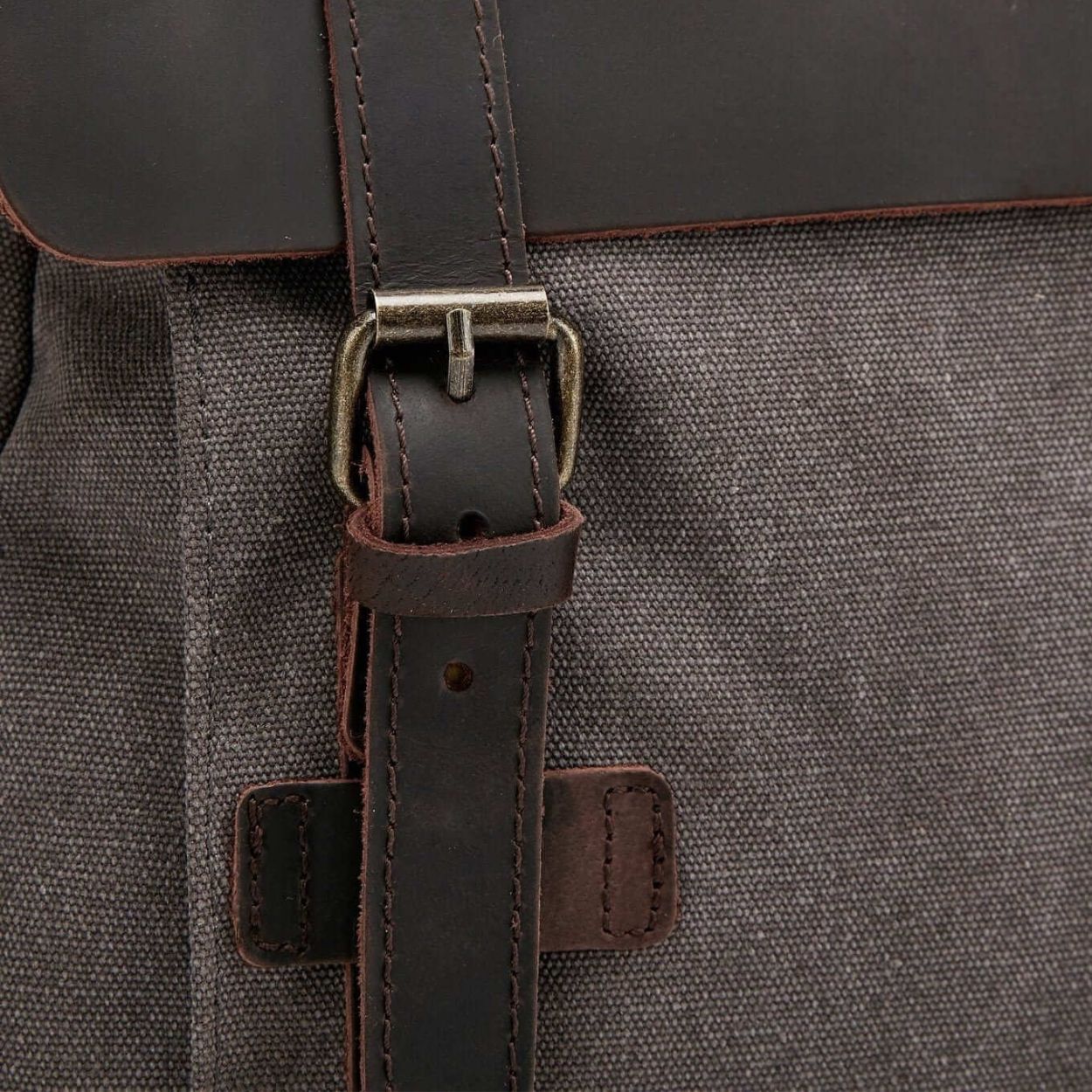 Kovered Tamar grey canvas backpack reclaimed leather magnetic buckle detail#colour_grey