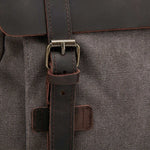 Kovered Tamar grey canvas backpack reclaimed leather magnetic buckle detail#colour_grey