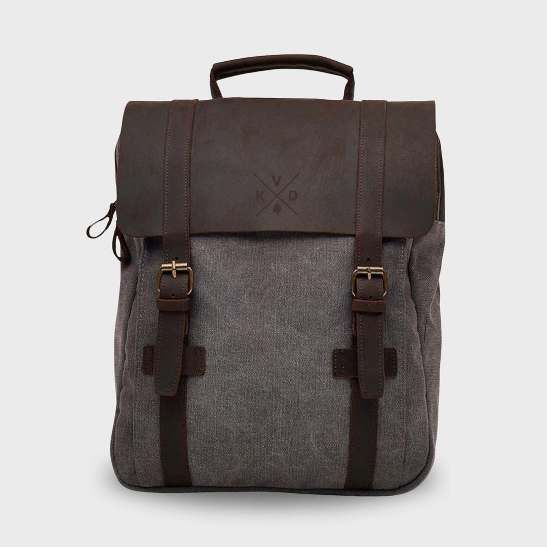 Kovered Tamar Reclaimed Leather Backpack Front View#colour_grey