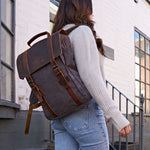 Kovered Grey Tamar canvas backpack on female model#colour_grey