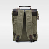 Kovered Tamar moss green canvas and reclaimed leather backpack rear view#colour_moss-green