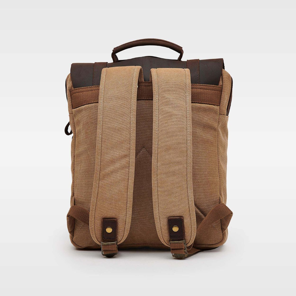 Kovered Tamar tan canvas and reclaimed leather backpack rear view#colour_tan