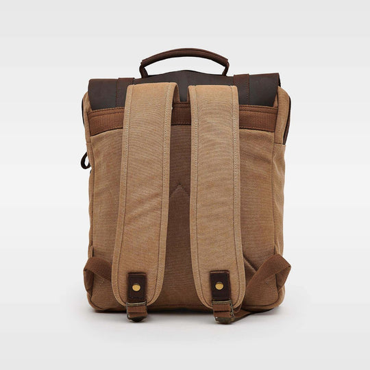 Kovered Tamar tan canvas and reclaimed leather backpack rear view#colour_tan