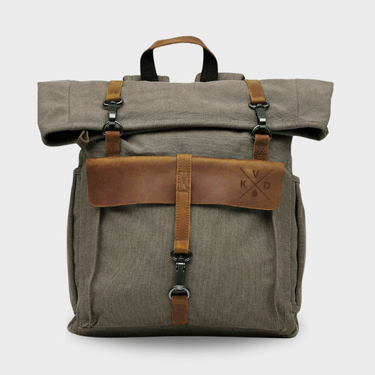 Kovered Tay canvas backpack front view#colour_taupe