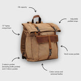 Tay - Canvas Rolltop Backpack - Tan