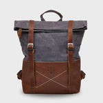 Thames waxed canvas and reclaimed leather grey backpack#colour_grey