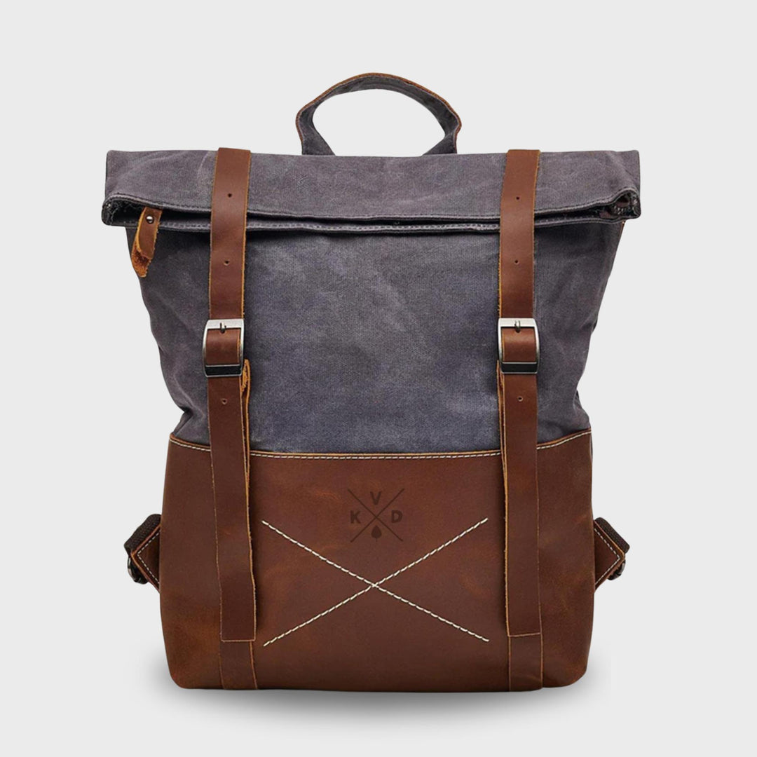 Thames waxed canvas and reclaimed leather grey backpack#colour_grey