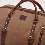 Torridge brown holdall close up of KVD logo detail#colour_brown