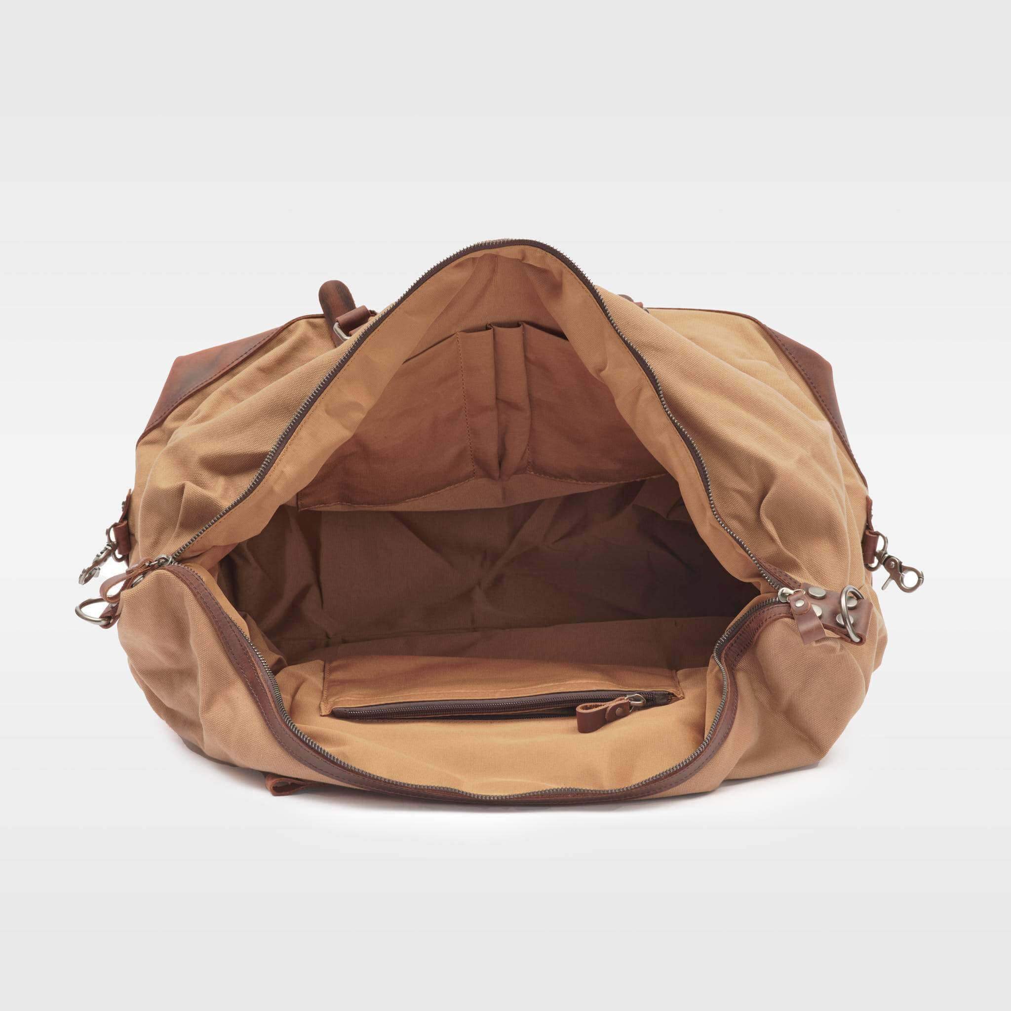 Torridge brown duffle bag interior view from above#colour_brown