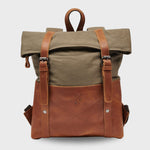 Witham moss green reclaimed leather backpack front view#colour_moss-green