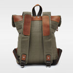 Witham green canvas and reclaimed leather backpack rear view#colour_moss-green