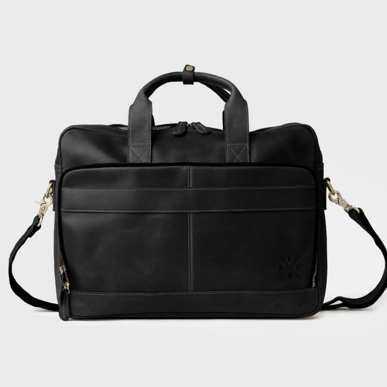 KOVERED Manifold Leather Messenger Bag in Black