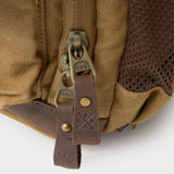 Close up of interlocked metal zips on the Roe camera bag
