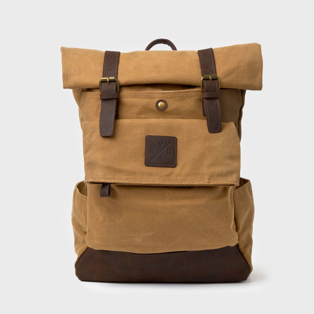 buy canvas leather backpack uk Thames - Waxed zip backing for easy access to the spacious interior Handmade Canvas Backpack Mens Bag