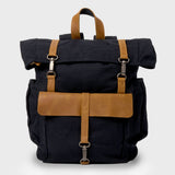 Front view of the Tay rolltop canvas backpack in black