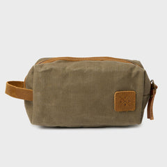Tees - Moss Green waxed canvas wash bag.