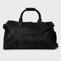 Black reclaimed leather holdall with top carry handle 