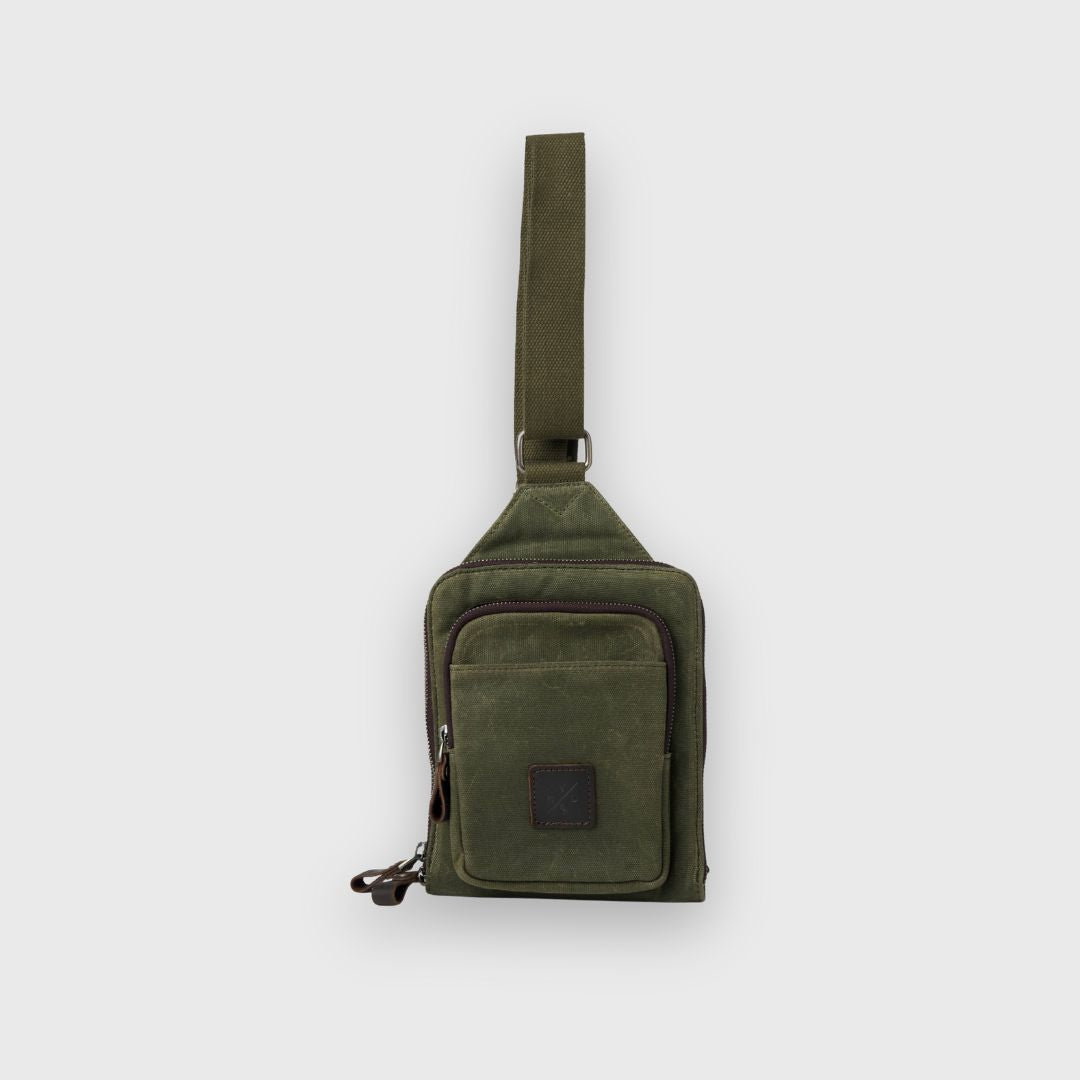 Green shoulder bag on a white background